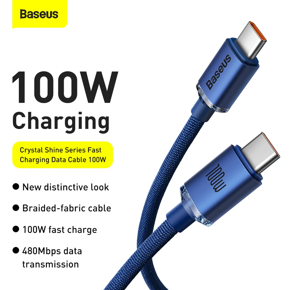 Baseus Crystal Shine kabelis USB-C - USB-C 100W 2m mėlynas