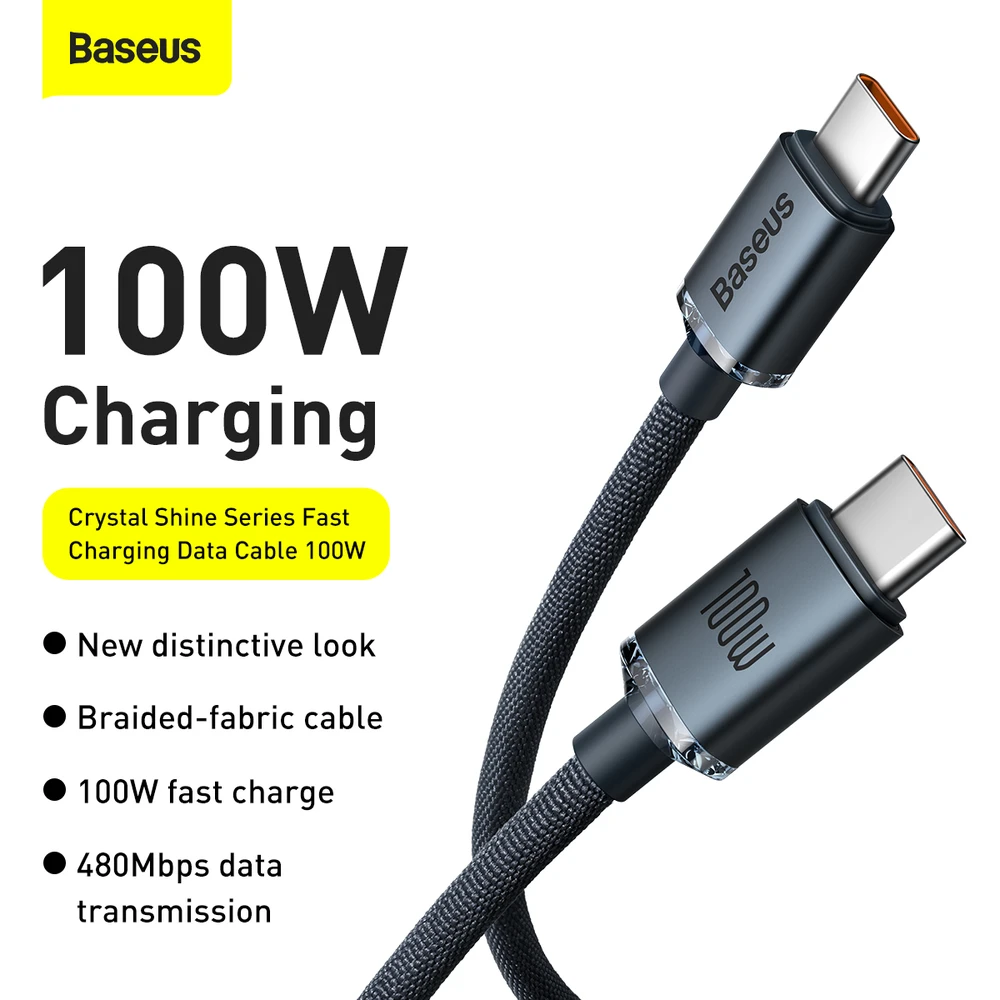 Baseus Crystal USB-C - USB-C laidas 100W 1.2m - Juodas