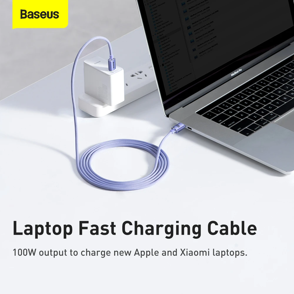 Baseus Crystal Shine USB-C – USB-C laidas 100W 2m – Violetinis