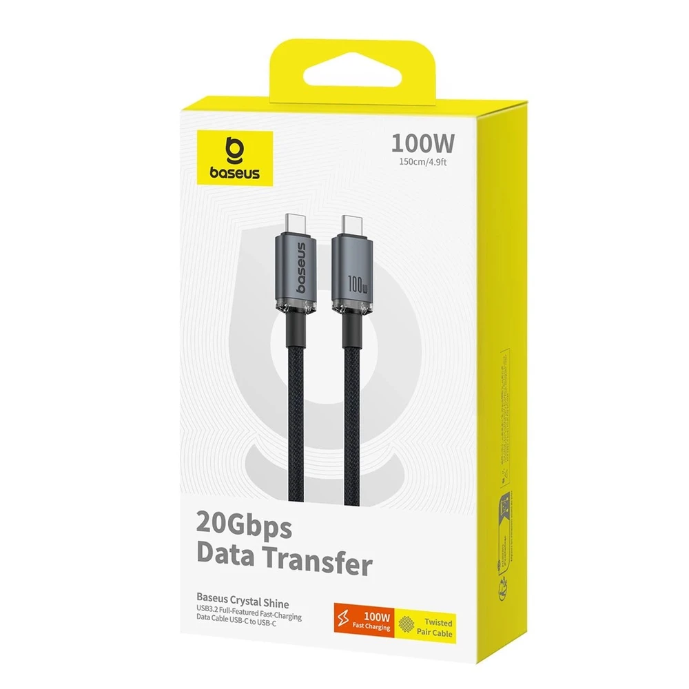 Baseus Crystal Shine Series Data kabelis USB-C - USB-C 100W 1,5m juodos spalvos