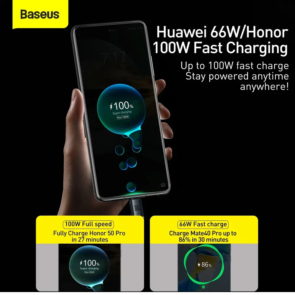 Baseus Crystal USB - USB-C laidas 100W 1.2m - Juodas
