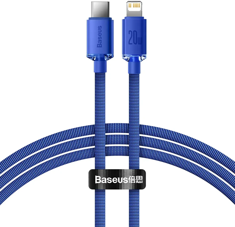 Baseus Crystal Shine serijos duomenų perdavimo ir įkrovimo kabelis | USB-C į Lightning | 20 W | 1,2 m | mėlynas