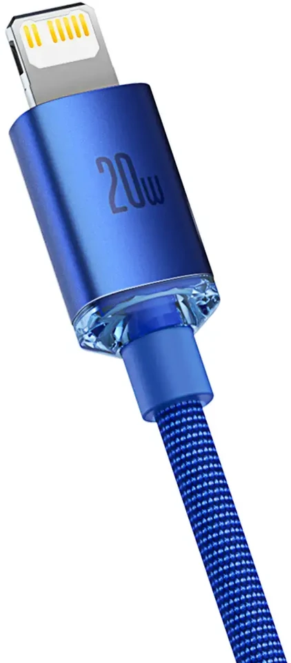 Baseus Crystal Shine serijos duomenų perdavimo ir įkrovimo kabelis | USB-C į Lightning | 20 W | 1,2 m | mėlynas