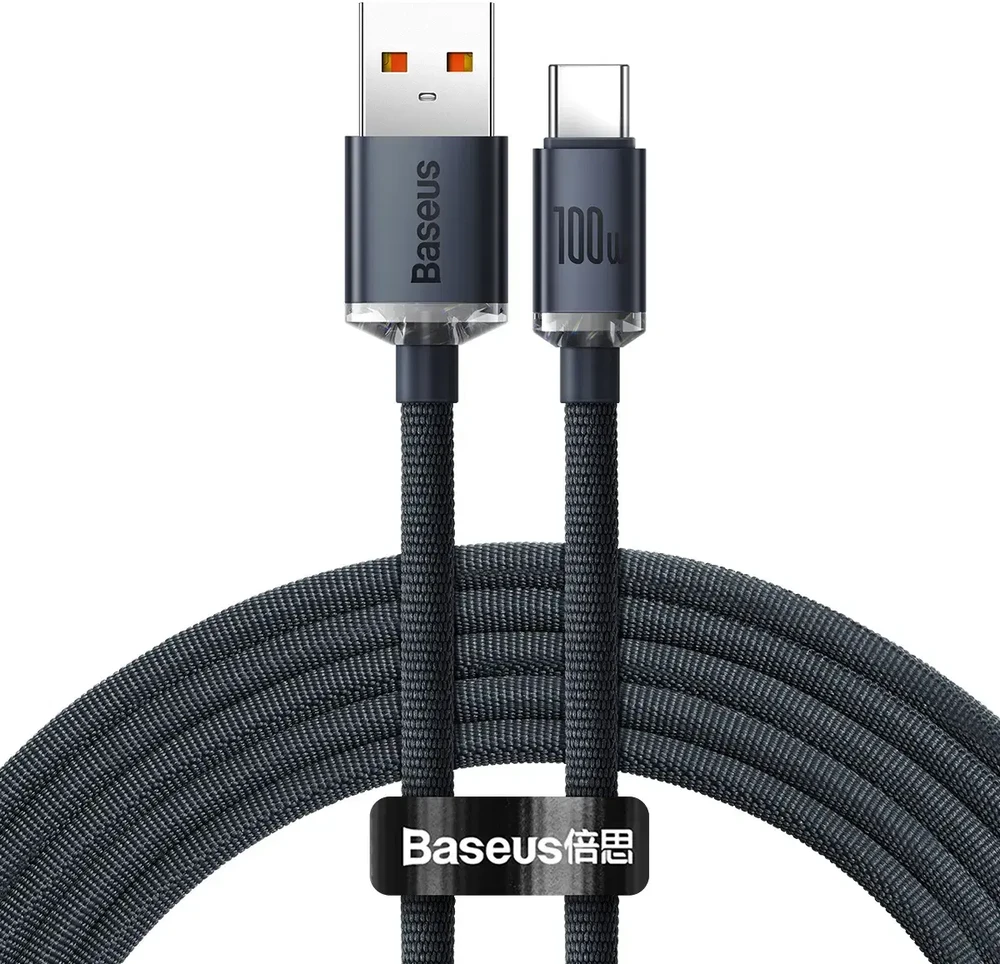 Baseus Crystal USB-USB-C laidas, 100W, 2m - juodas