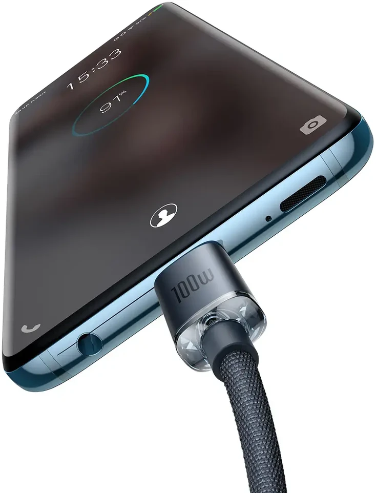 Baseus Crystal Shine serijos duomenų perdavimo ir įkrovimo kabelis | USB-C į USB-C | 100 W | 2 m | juodas