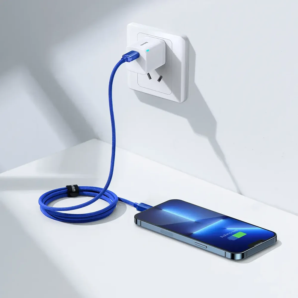 Baseus Crystal Shine serijos duomenų perdavimo ir įkrovimo kabelis | USB-C į Lightning | 20 W | 1,2 m | mėlynas