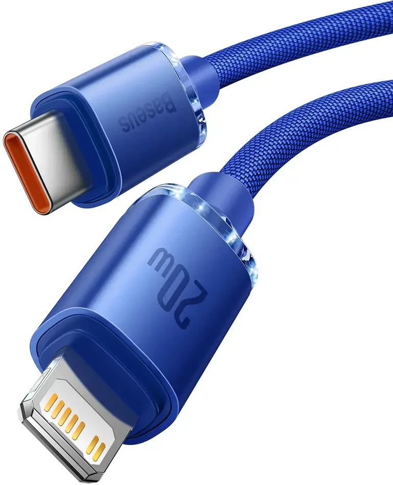 Baseus Crystal Shine serijos duomenų perdavimo ir įkrovimo kabelis | USB-C į Lightning | 20 W | 1,2 m | mėlynas