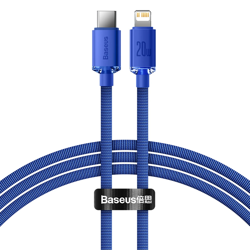 Baseus Crystal USB-C – Lightning laidas 20W 1.2m – Mėlynas