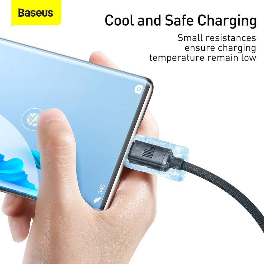 Baseus Crystal USB-USB-C laidas, 100W, 2m - juodas