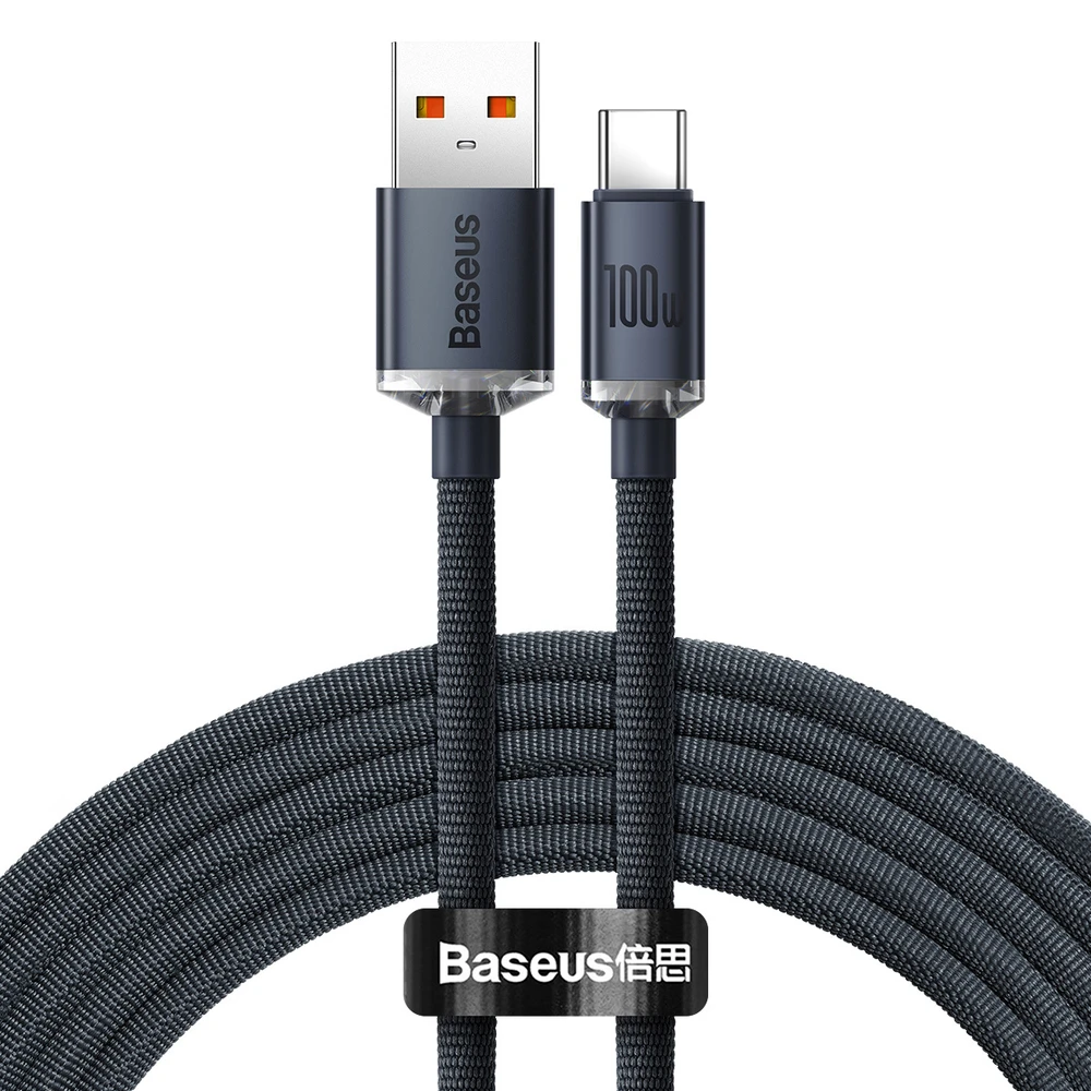 Baseus Crystal USB-USB-C laidas, 100W, 2m - juodas