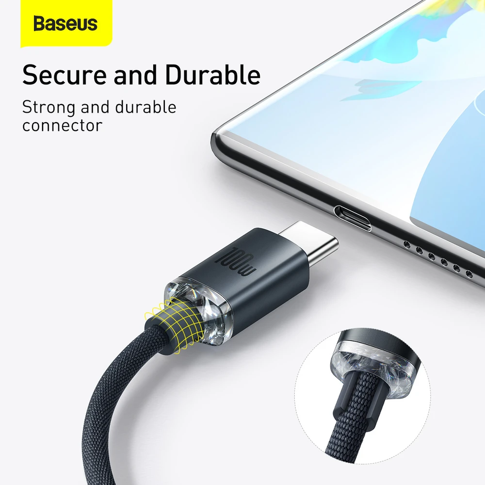 Baseus Crystal USB-USB-C laidas, 100W, 2m - juodas