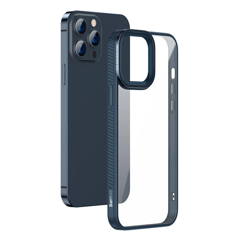 Baseus Crystal Phone Case kietas dėklas, skirtas iPhone 13 Pro su TPU rėmeliu mėlynu (ARJT000703)