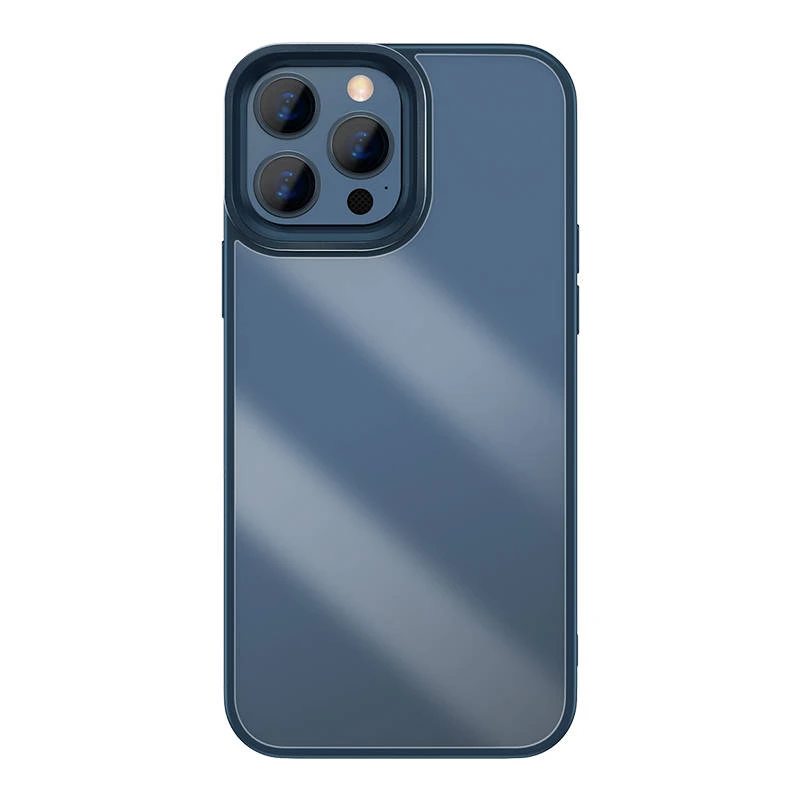 Baseus Crystal Phone Case kietas dėklas, skirtas iPhone 13 Pro su TPU rėmeliu mėlynu (ARJT000703)