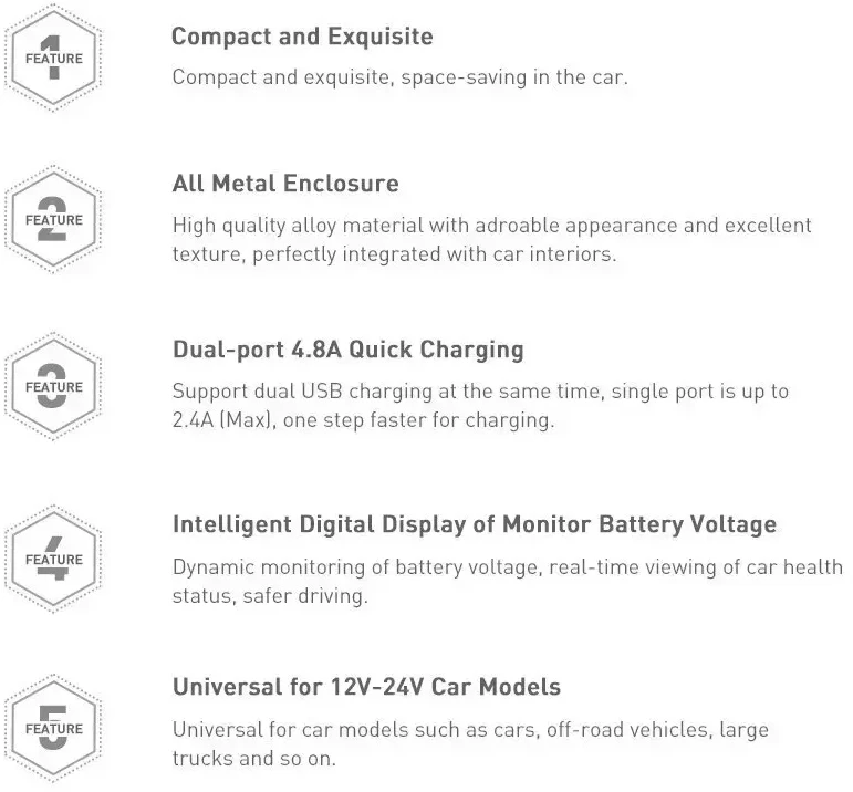 Baseus automobilinis įkroviklis 24W su 3-in-1 USB kabeliu 1.2m