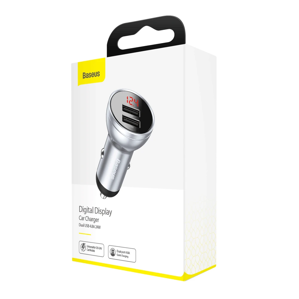 Baseus Automobilinis įkroviklis 2xUSB 4.8A 24 W - Sidabrinis