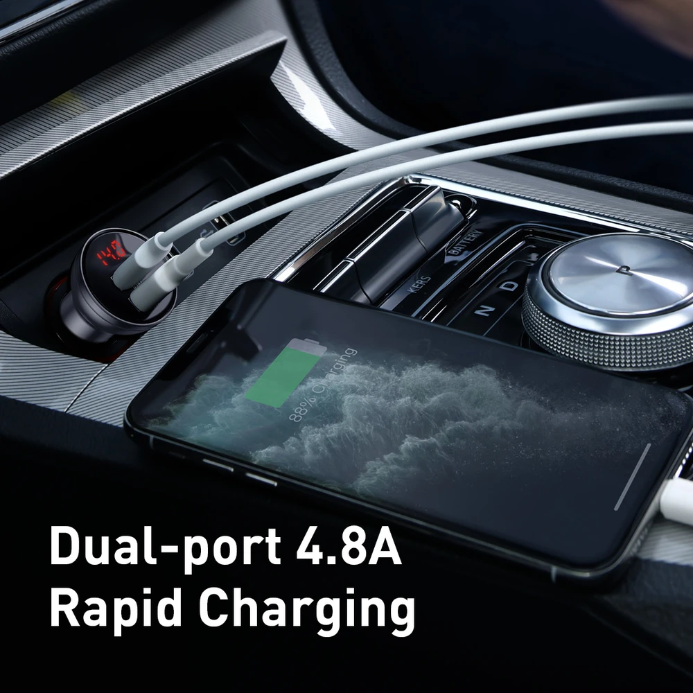 Baseus 2xUSB 4.8A automobilinis įkroviklis 24W - Pilkas