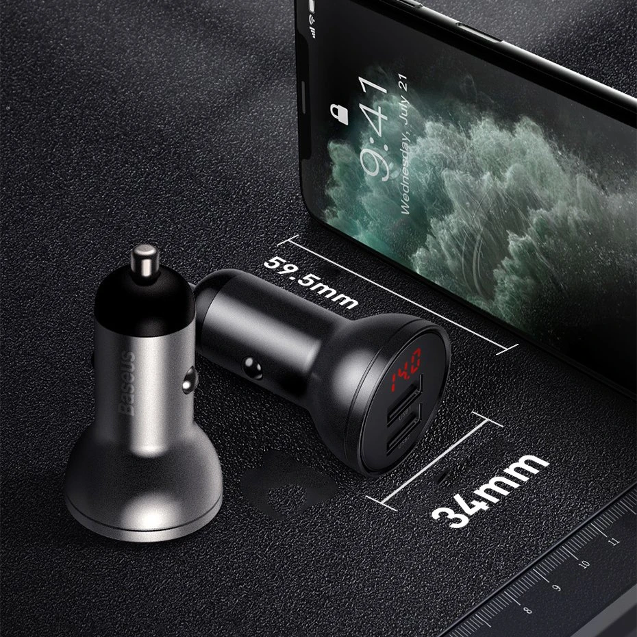 Baseus Automobilinis įkroviklis 2xUSB 4.8A 24 W - Sidabrinis