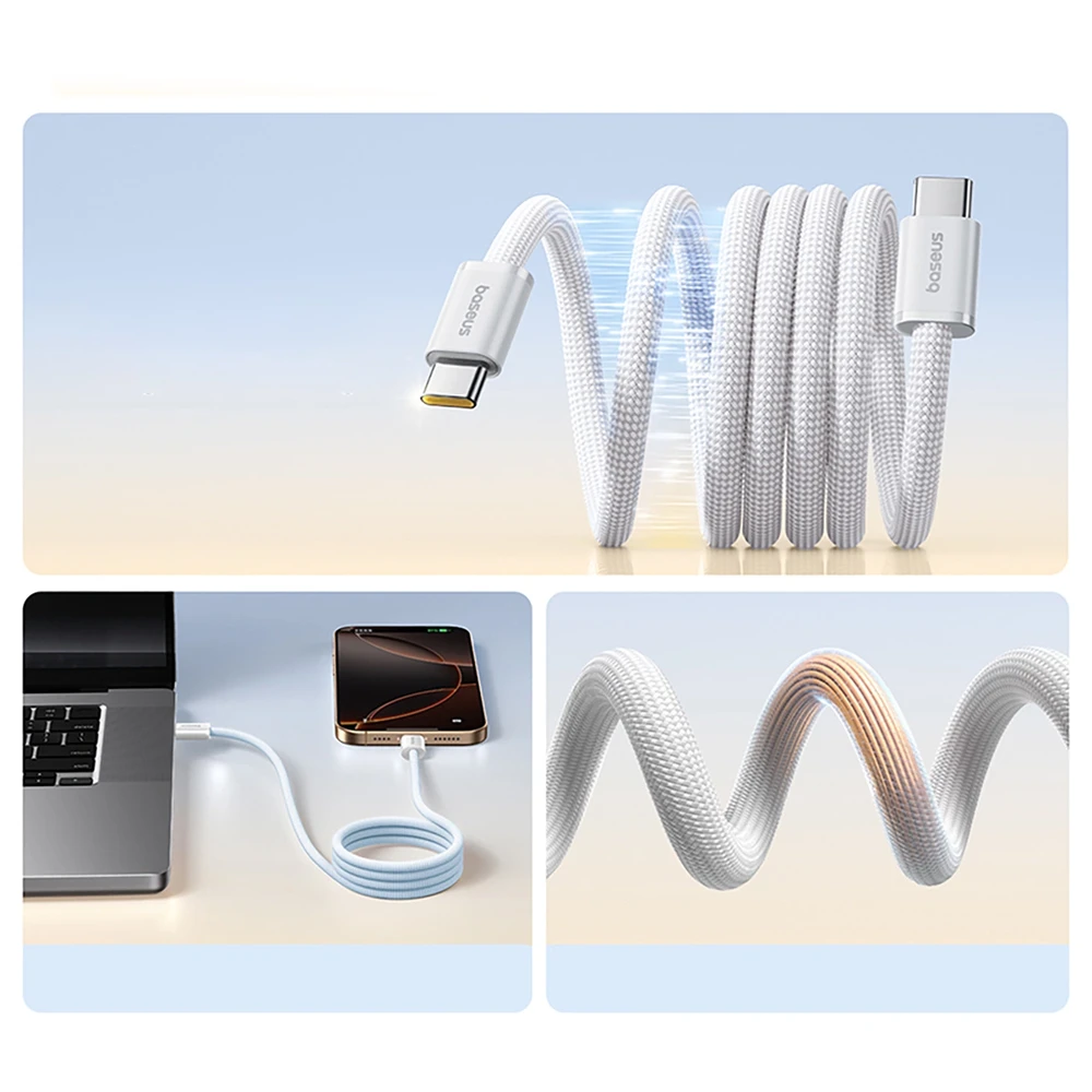 Baseus Dynamic 4 Pro 100W USB-C - USB-C magnetinis kabelis 1 m - baltas
