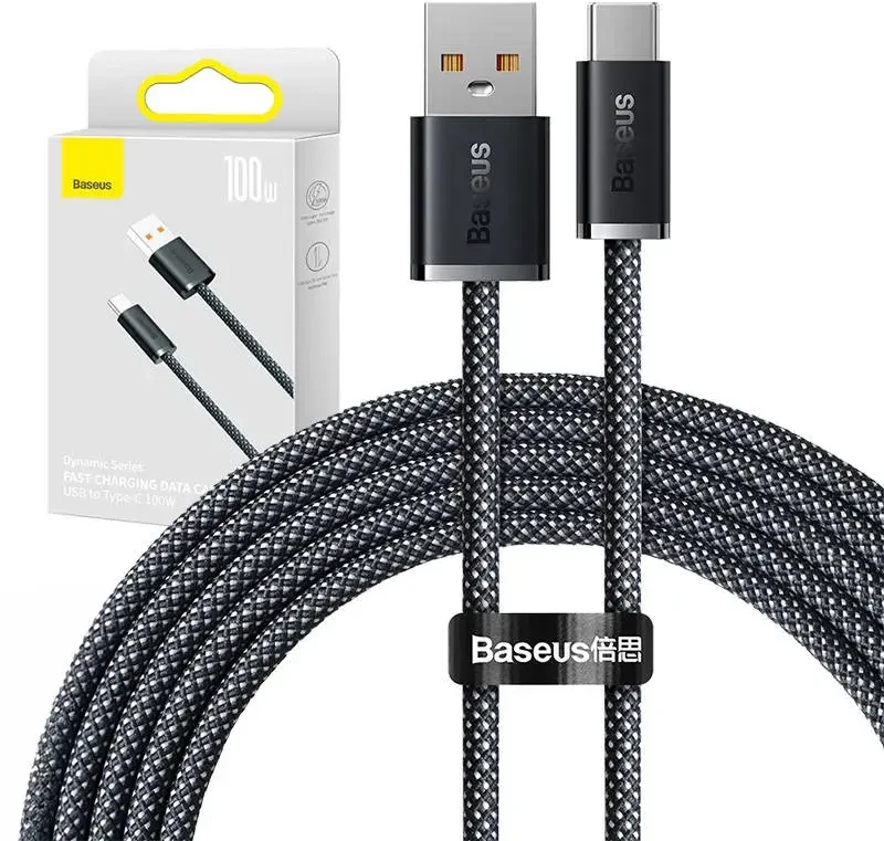 Kabelis USB A - USB C 2.0m 100W (netinka iPhone 15 įkrovimui) Dynamic pilkas BASEUS