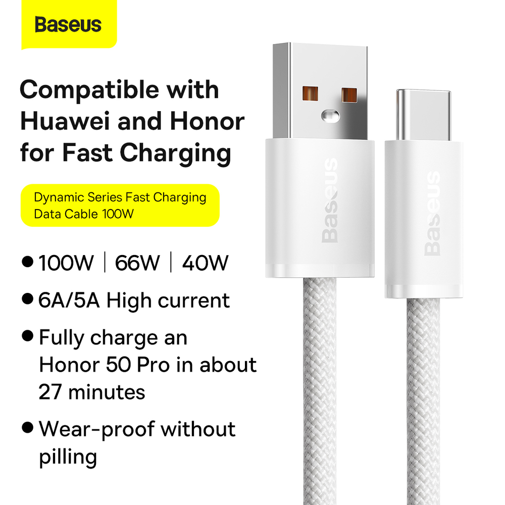 Baseus Dynamic Series USB - USB-C kabelis 100W 1m – Baltas