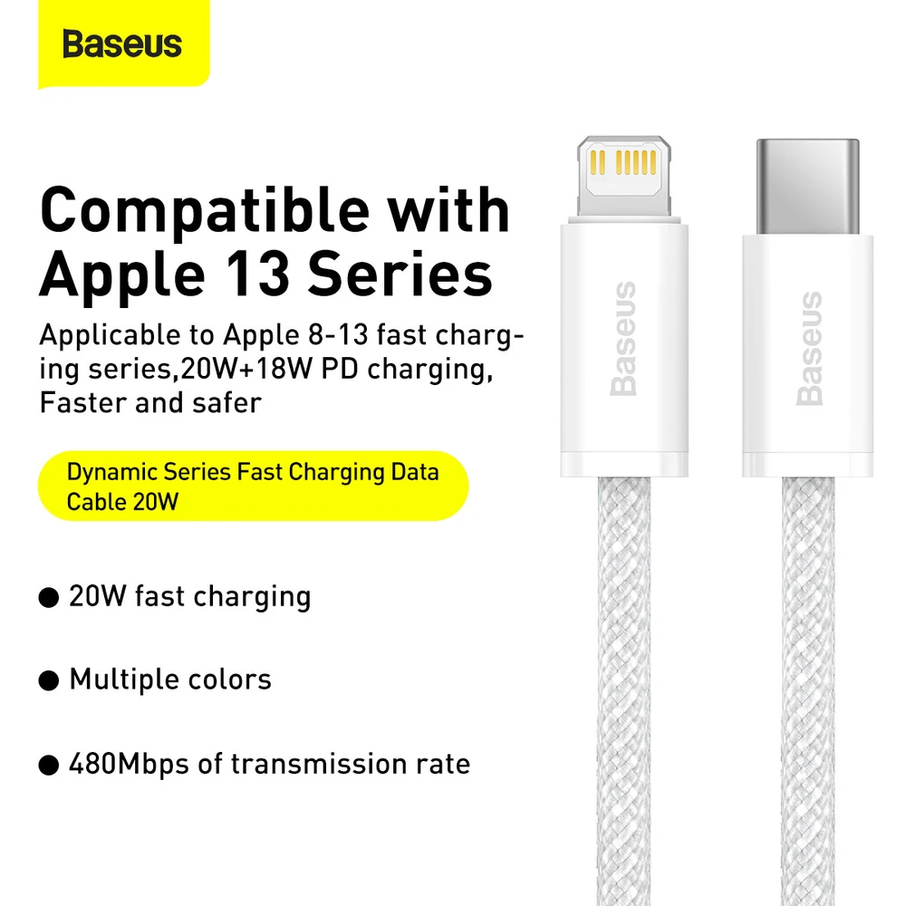 Kabelis Baseus Dynamic iš Type-C į Lightning 20W 1.0m baltas CALD000002