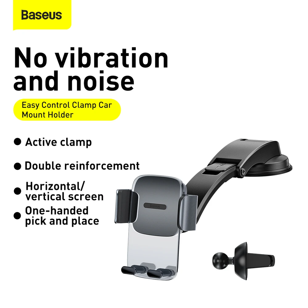Baseus Easy Control Clamp automobilinis telefono laikiklis grotelėms arba prietaisų skydeliui – Juodas