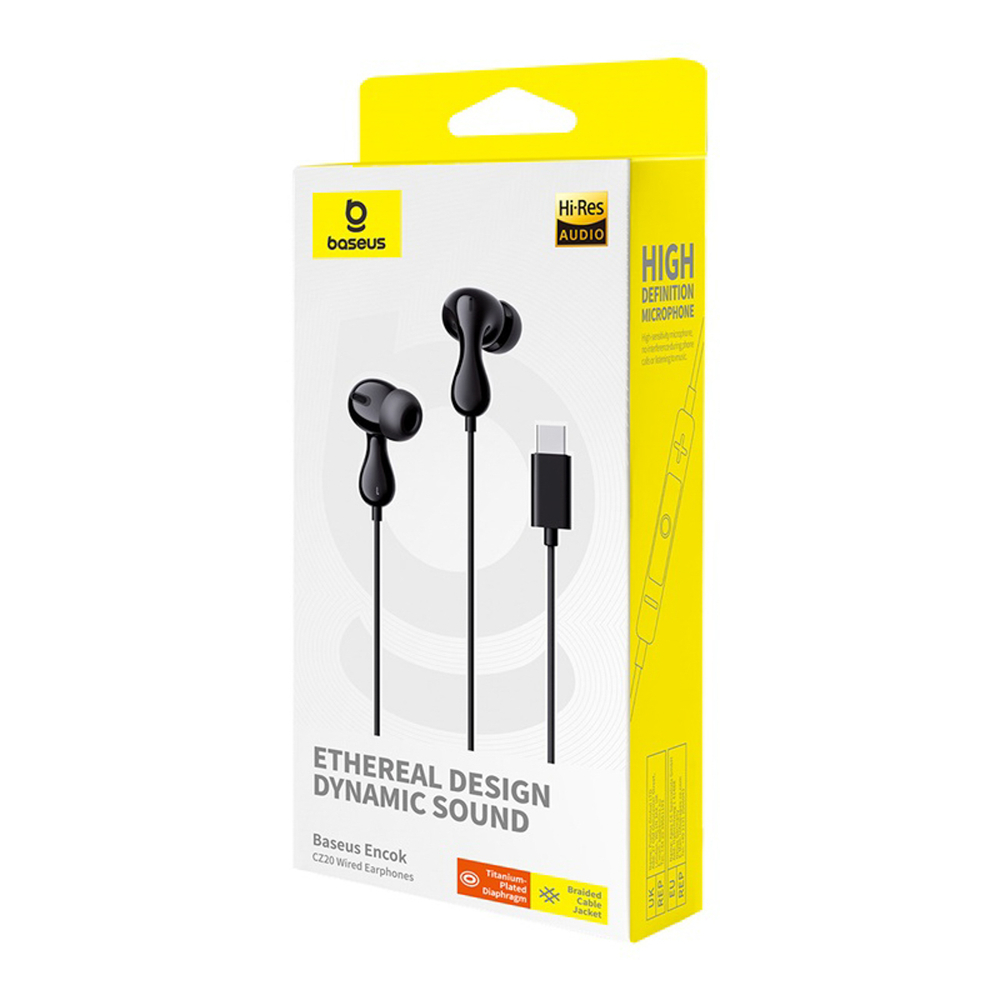 Baseus Encok CZ20 In-Ear su laidu USB-C Ausinės - Juodas