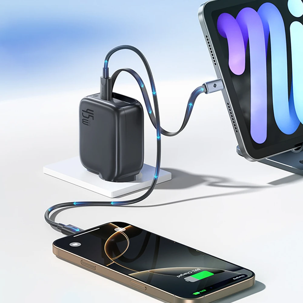 Baseus „EnerCore CJ11 45W su USB-C prievadu ir ištraukiamu USB-C laidu“ – juoda