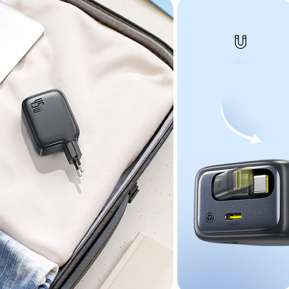 Baseus „EnerCore CJ11 45W su USB-C prievadu ir ištraukiamu USB-C laidu“ – juoda