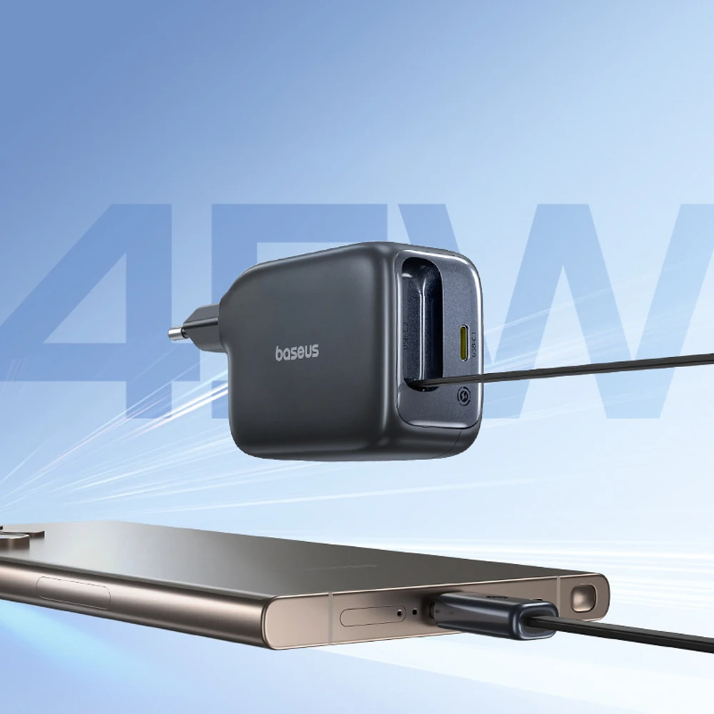 Baseus „EnerCore CJ11 45W su USB-C prievadu ir ištraukiamu USB-C laidu“ – juoda