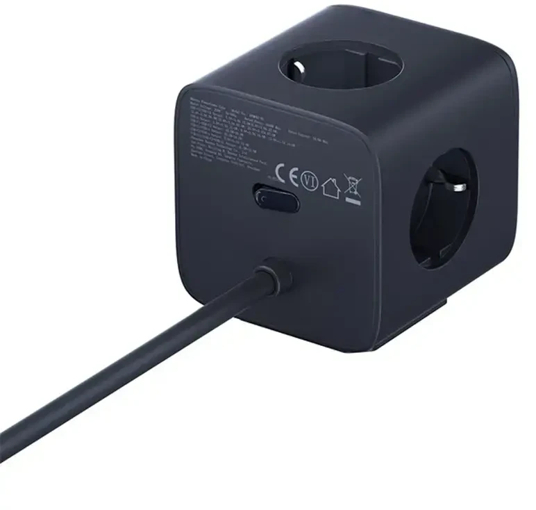 Baseus EnerFill FA11 67W ilgintuvas, USB-A + USB-C kubas + 3 x EU lizdai 1.5m – juodos spalvos