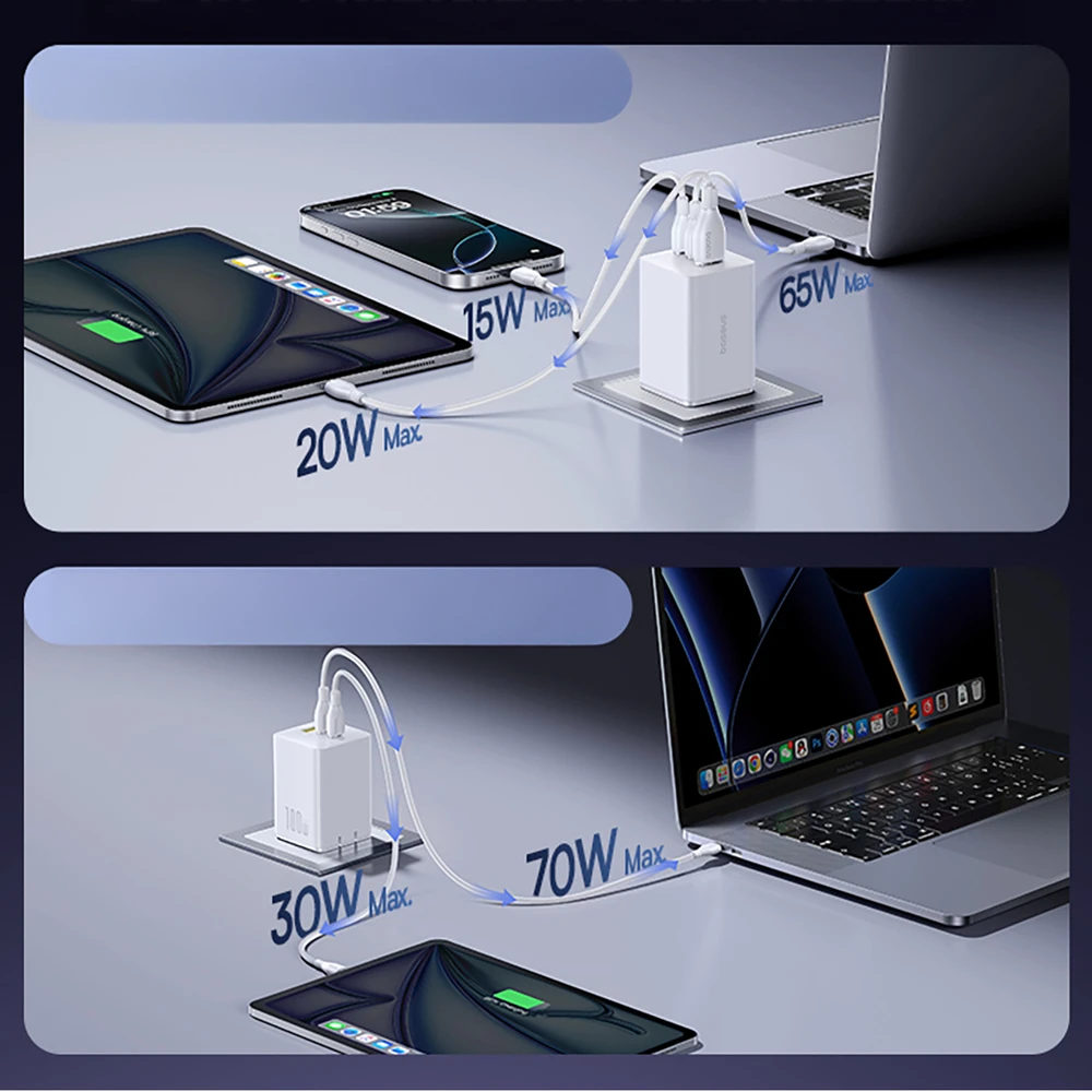 Baseus EnerFill FE11 2 x USB-C / USB-A 100W - balta