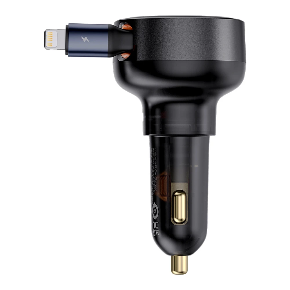Automobilinis įkroviklis Baseus Enjoyment Pro su žaibo laidu + USB-C , 55 W (juodas)