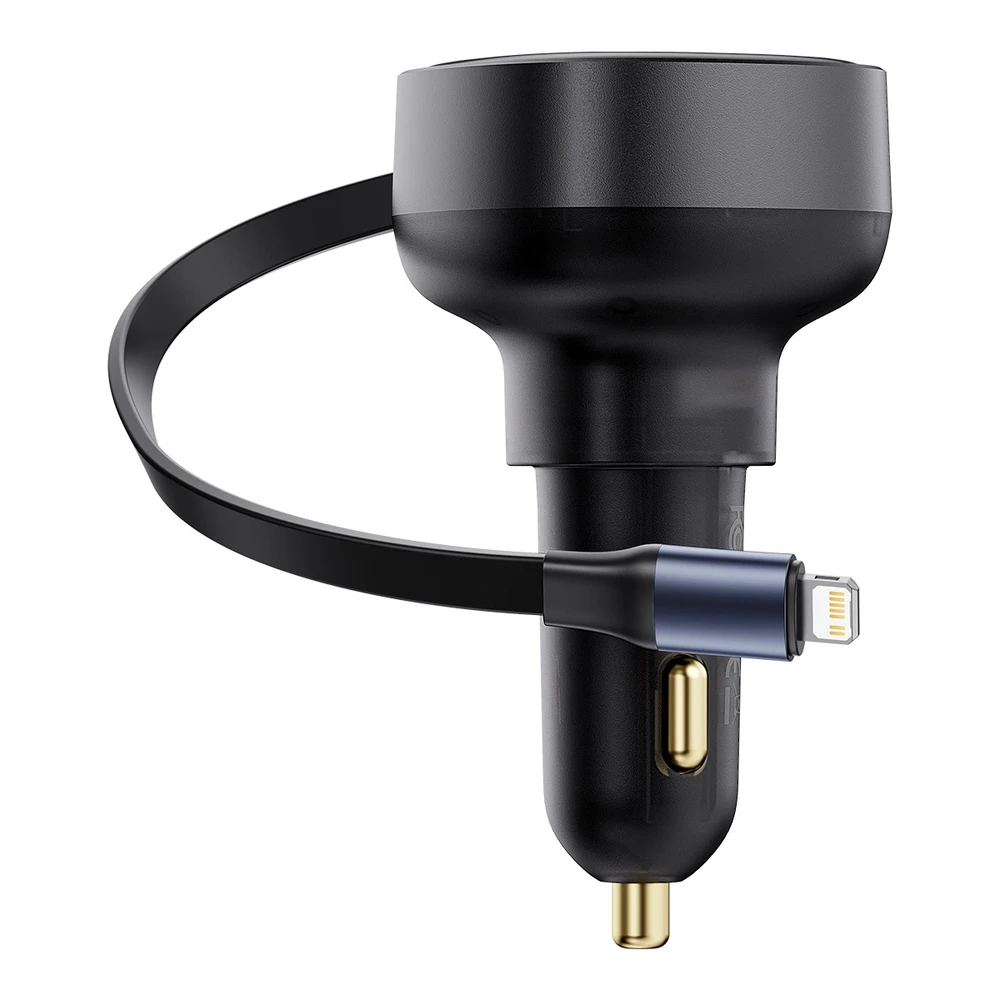 Automobilinis įkroviklis Baseus Enjoyment Pro su žaibo laidu + USB-C , 55 W (juodas)