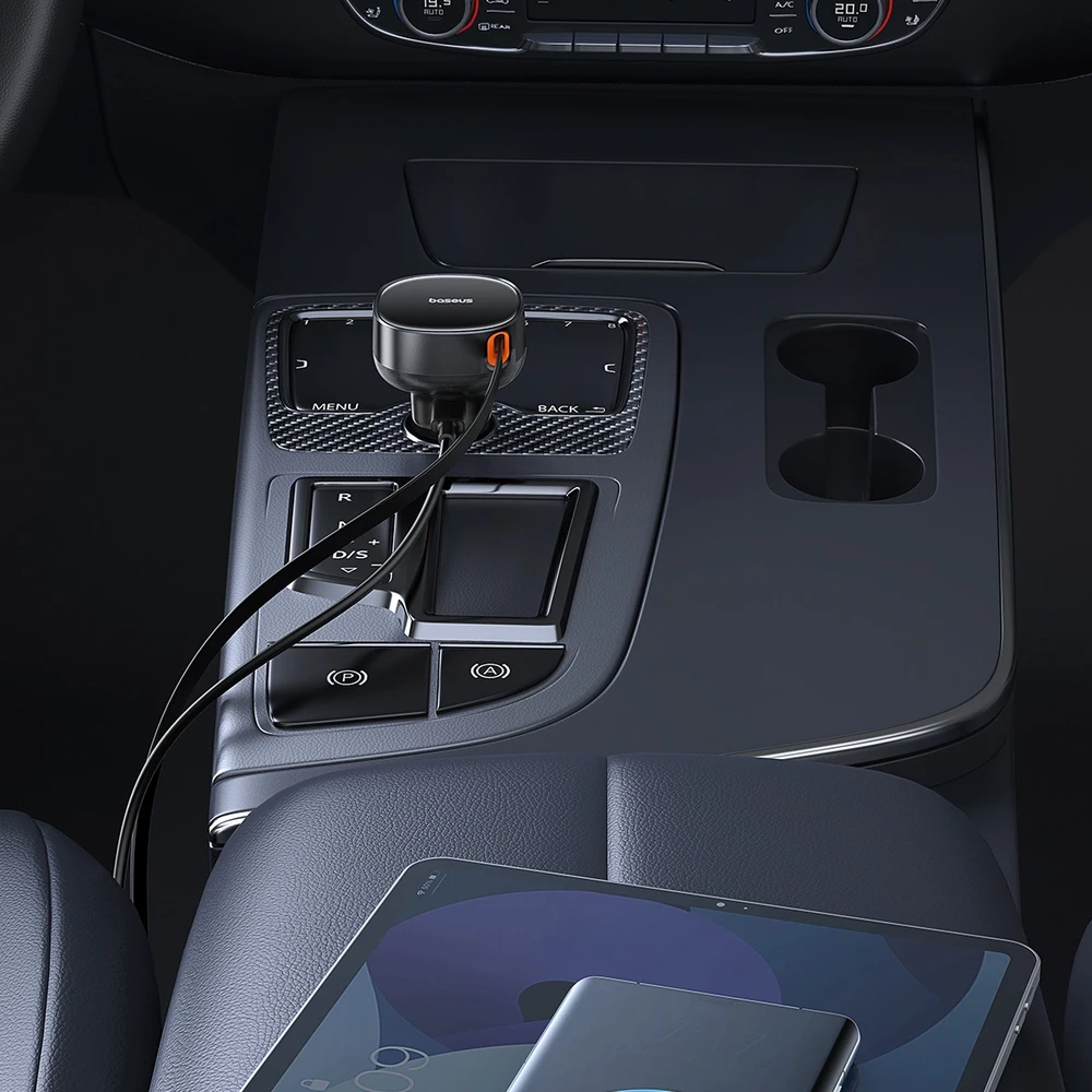 Automobilinis įkroviklis Baseus Enjoyment Pro su žaibo laidu + USB-C , 55 W (juodas)
