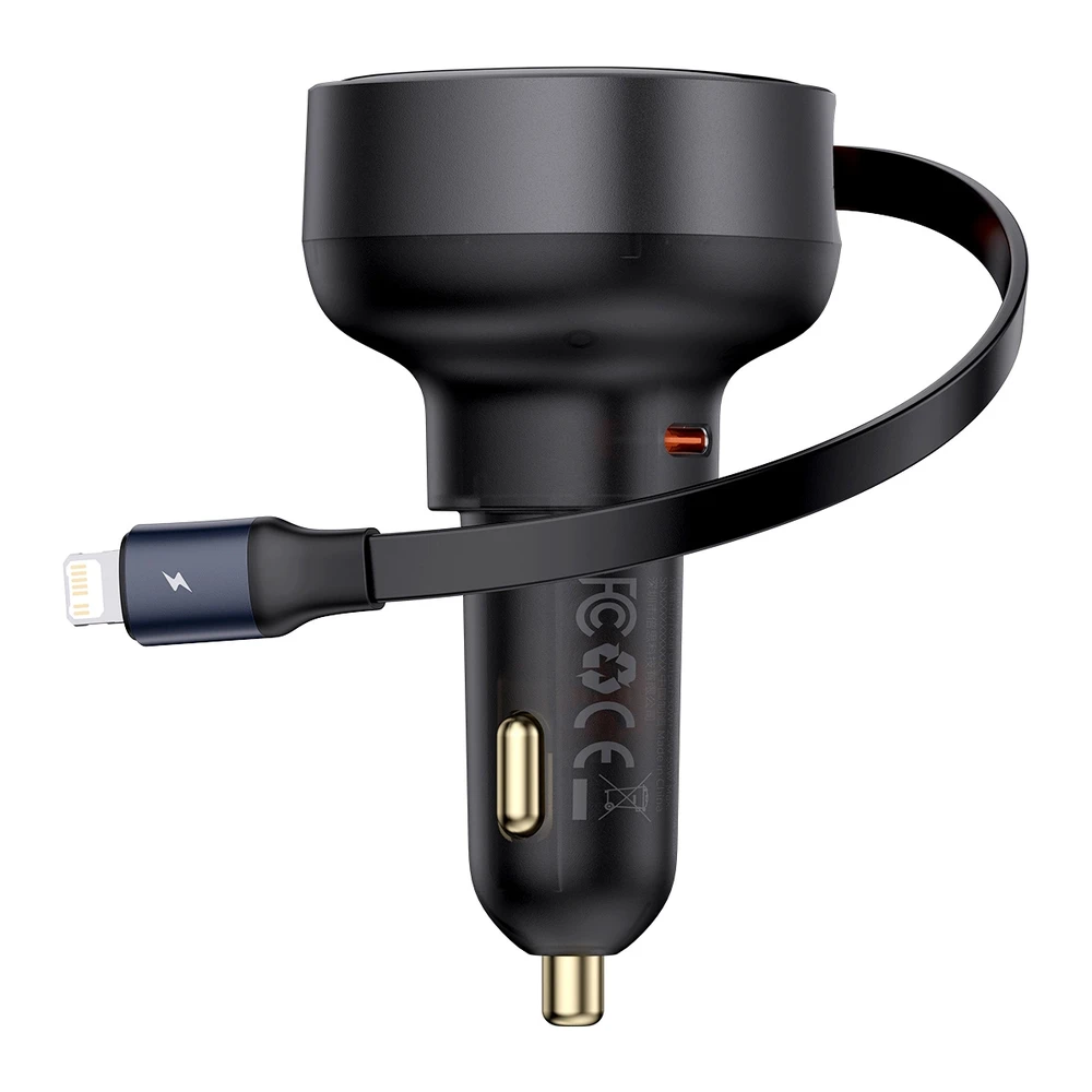 Automobilinis įkroviklis Baseus Enjoyment Pro su žaibo laidu + USB-C , 55 W (juodas)