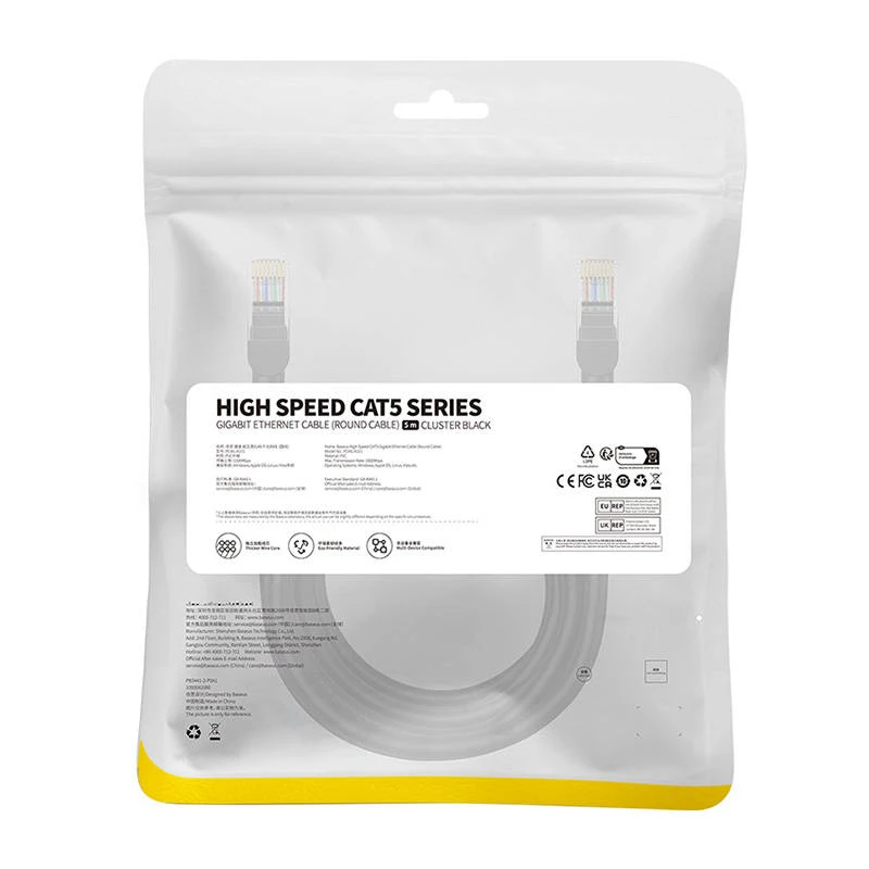 Baseus Ethernet CAT5, 5 m tinklo kabelis (juodas)