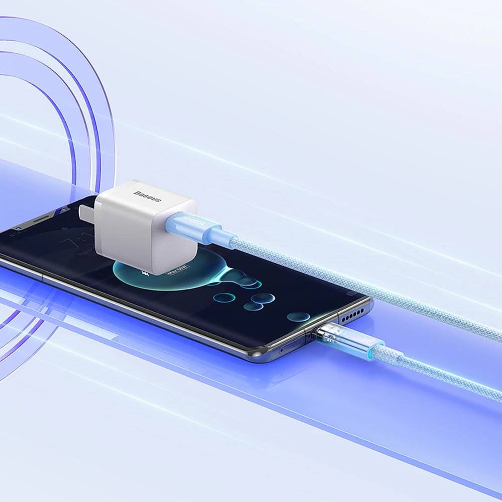 Baseus Explorer 100W USB-C – USB-C laidas su išmaniuoju temperatūros jutikliu 1 m – mėlynas