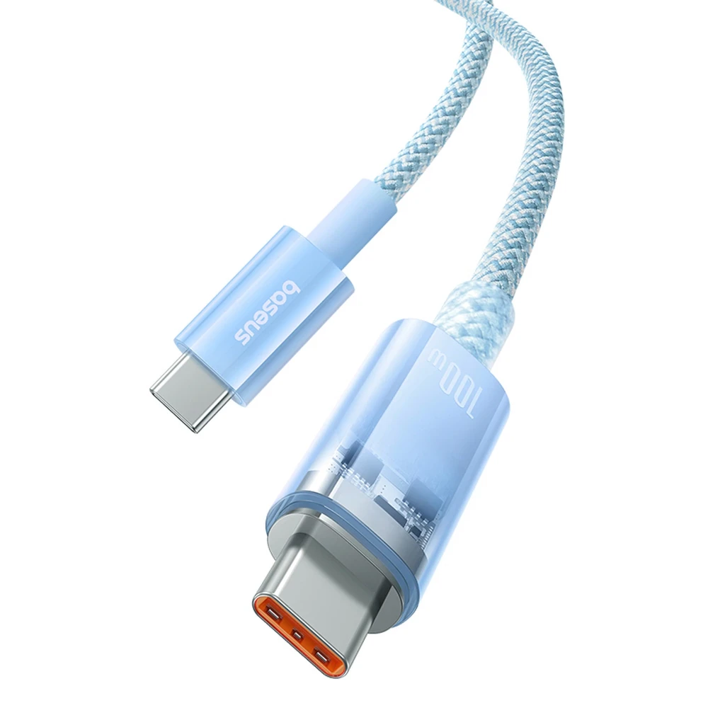 Baseus Explorer 100W USB-C – USB-C laidas su išmaniuoju temperatūros jutikliu 1 m – mėlynas