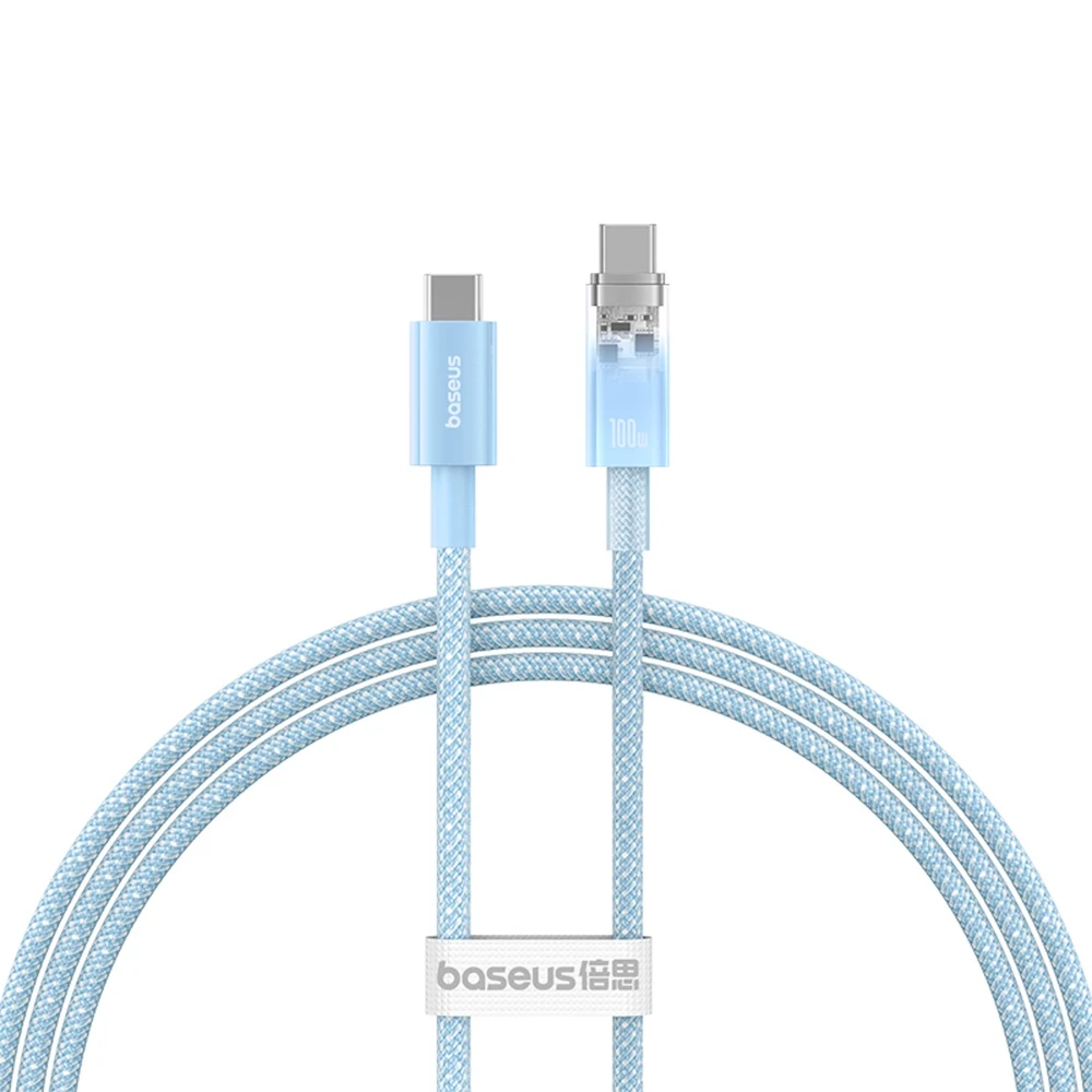 Baseus Explorer 100W USB-C – USB-C laidas su išmaniuoju temperatūros jutikliu 1 m – mėlynas