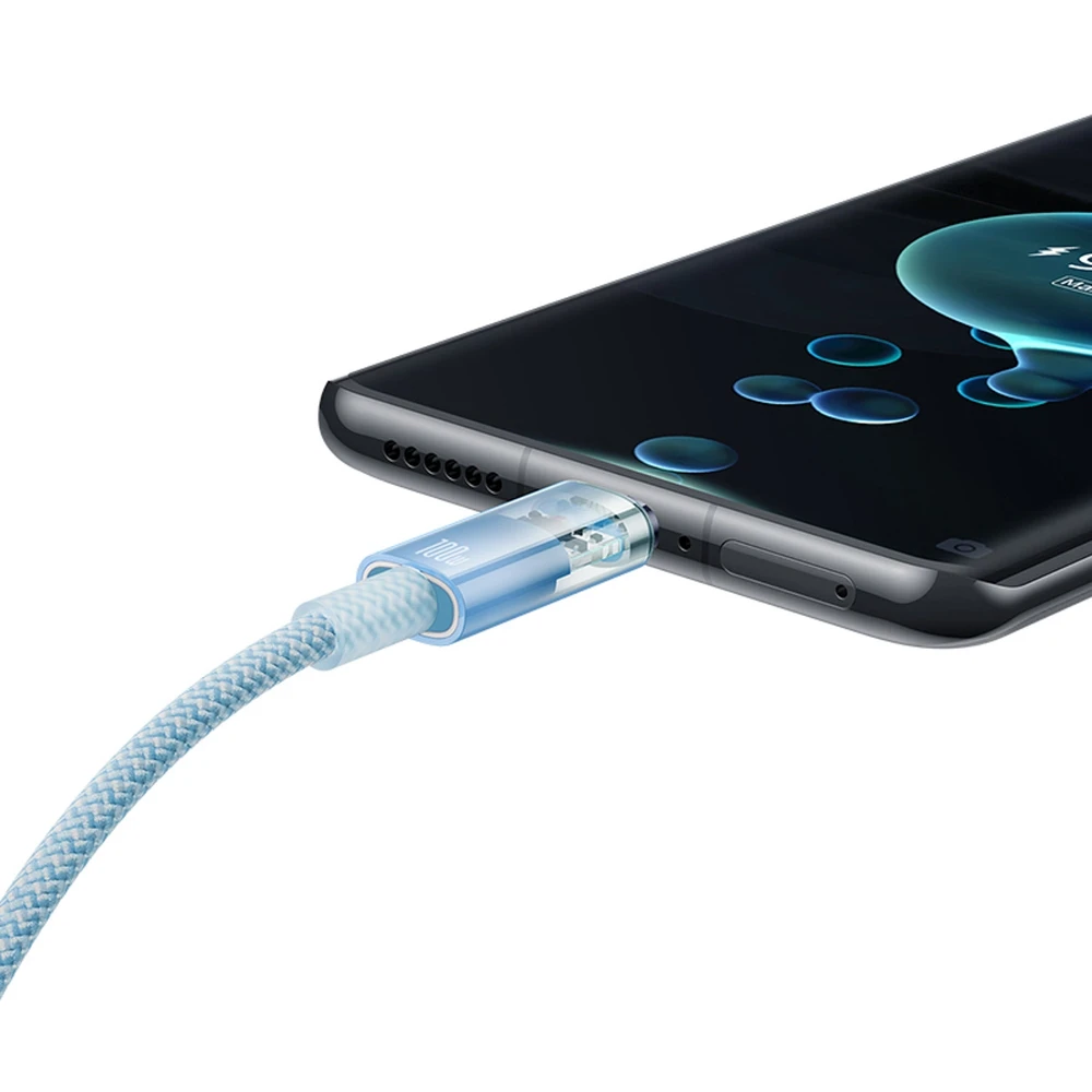 Baseus Explorer 100W USB-C – USB-C laidas su išmaniuoju temperatūros jutikliu 1 m – mėlynas