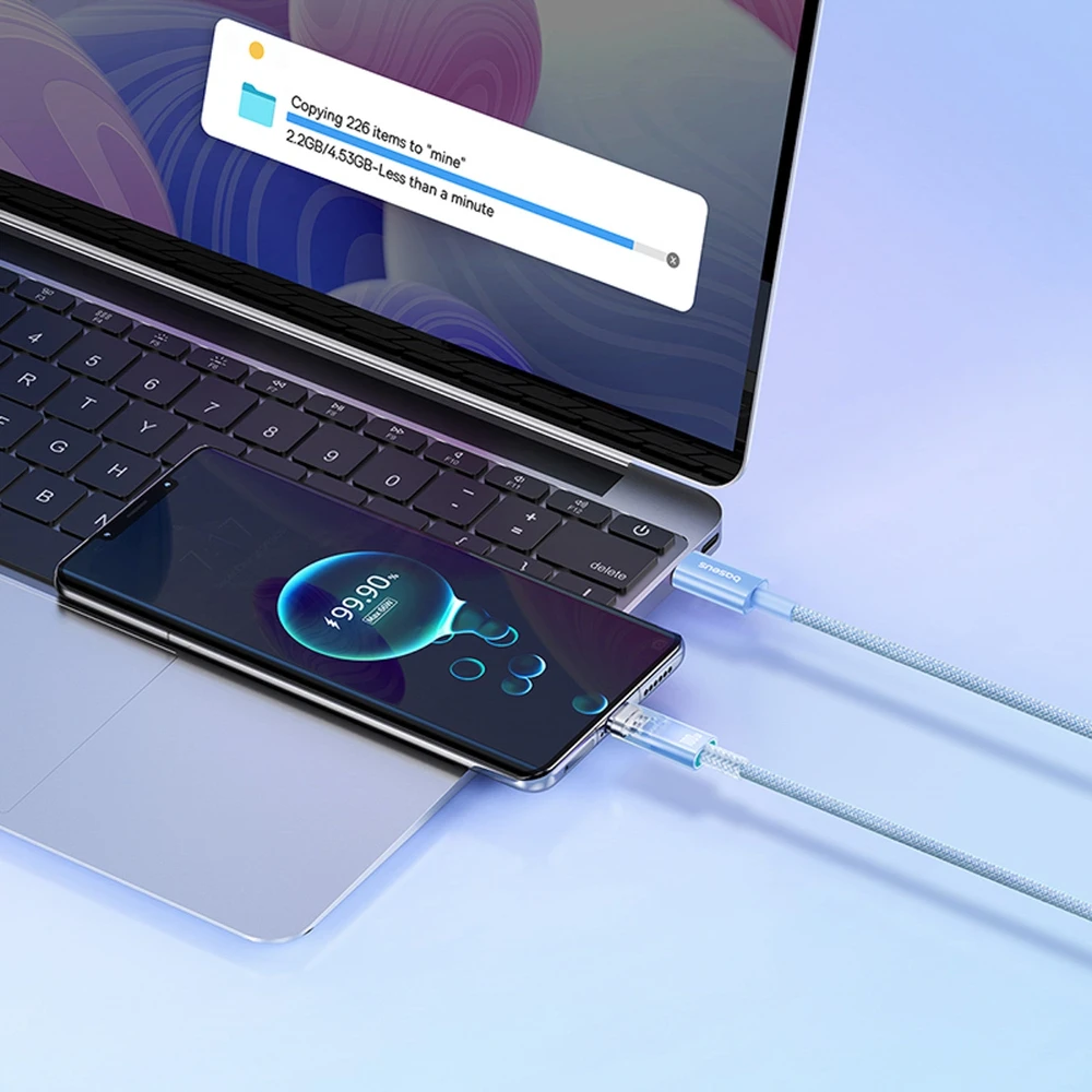 Baseus Explorer 100W USB-C – USB-C laidas su išmaniuoju temperatūros jutikliu 1 m – mėlynas
