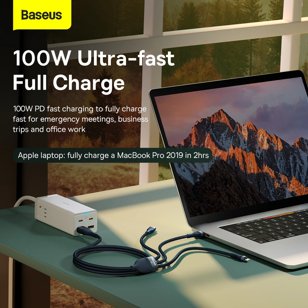 Baseus Flash Series 2 3in1 USB laidas USB-C + micro USB + Lightning 100W 1.2m – Mėlynas