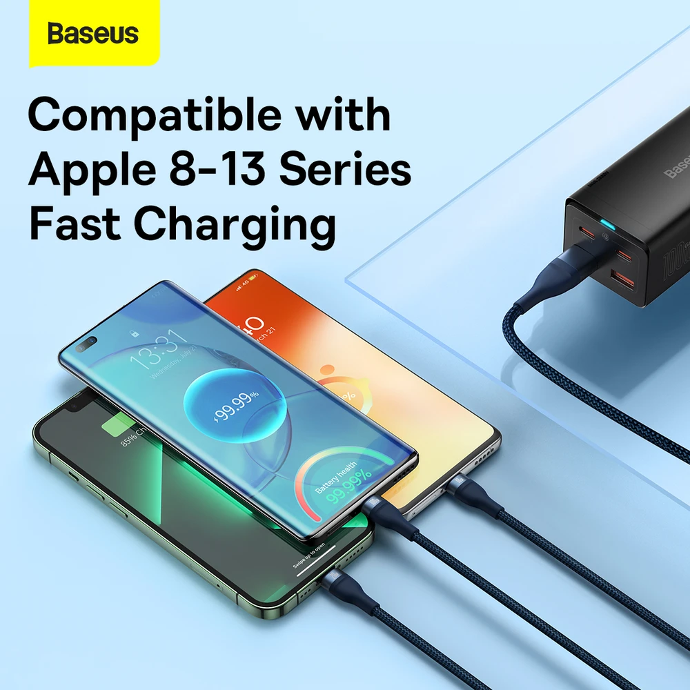 Baseus Flash Series 2 3in1 USB laidas USB-C + micro USB + Lightning 100W 1.2m – Mėlynas