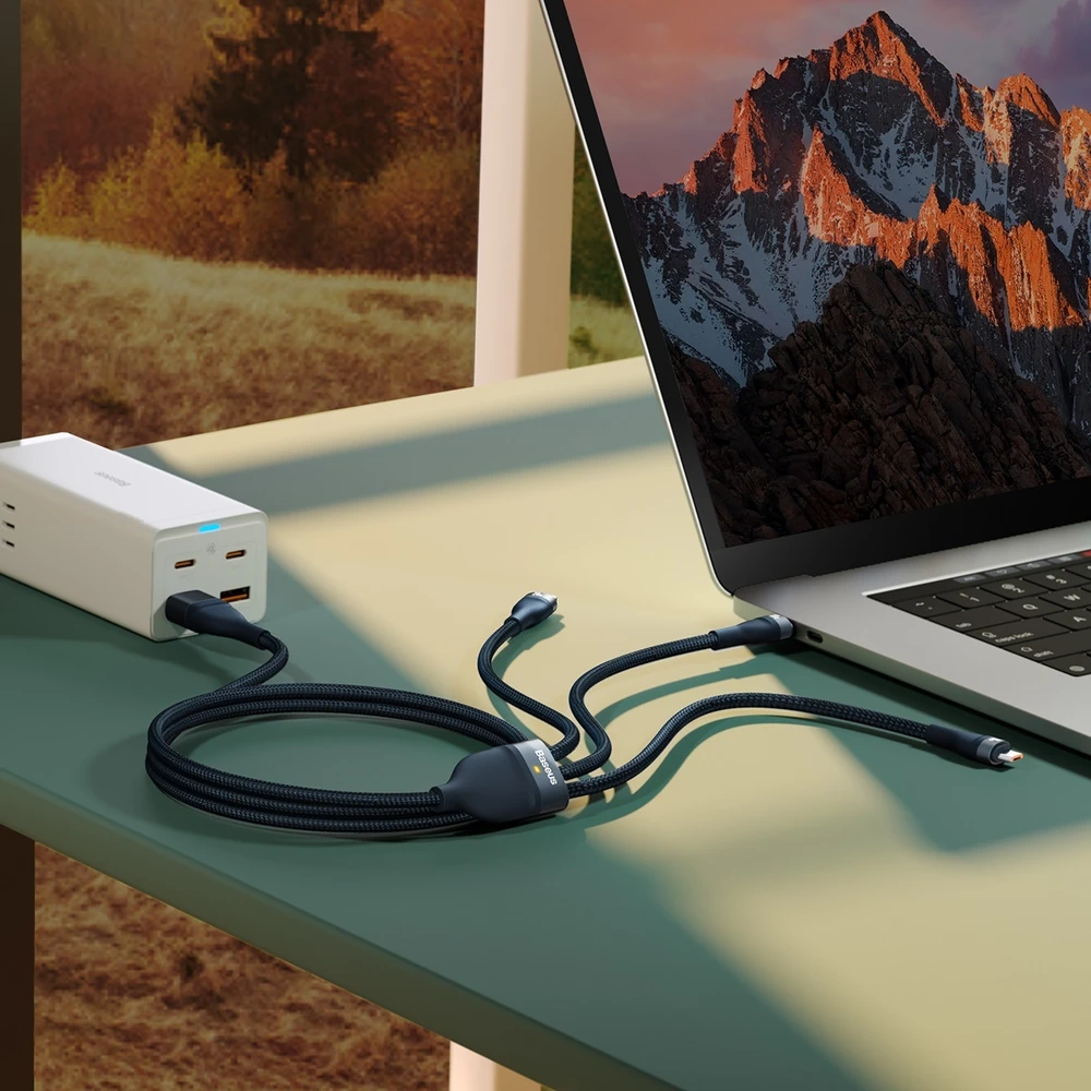 Baseus Flash Series 2 3in1 USB laidas USB-C + micro USB + Lightning 100W 1.2m – Mėlynas