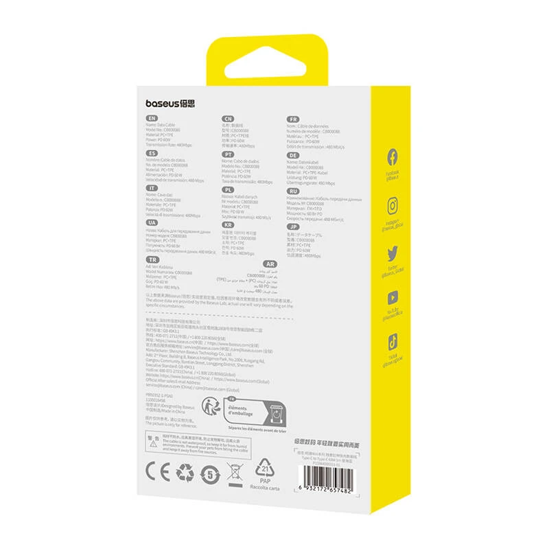 Baseus Free2Pull Mini USB-C į USB-C 60 W USB kabelis, 1m (mėlynas)
