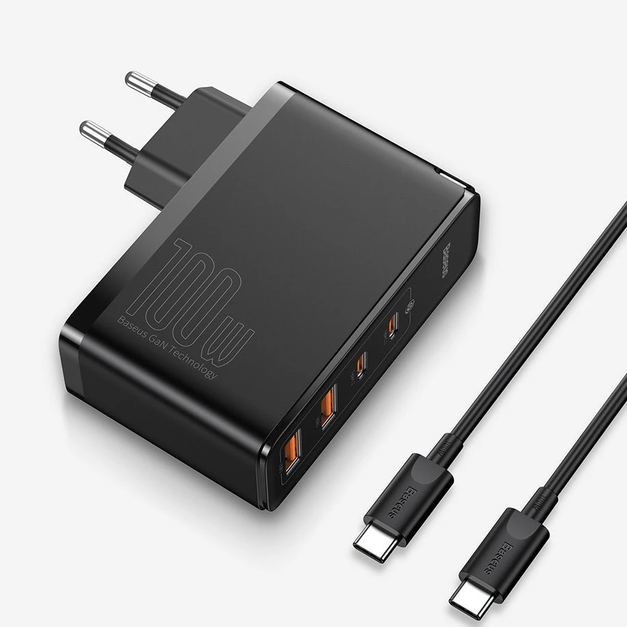 Greitas kelioninis Baseus GaN2 Pro įkroviklis 2x USB + 2x USB-C, 100W, EU (juodas)