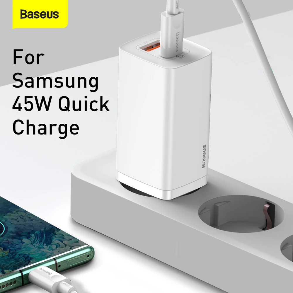 Baseus Sieninis įkroviklis GaN2 Lite 65W USB + USB-C QC4+ PD3.0 SCP FCP AFC, baltas