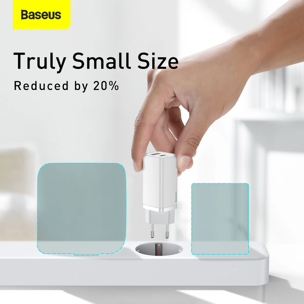 Baseus Sieninis įkroviklis GaN2 Lite 65W USB + USB-C QC4+ PD3.0 SCP FCP AFC, baltas