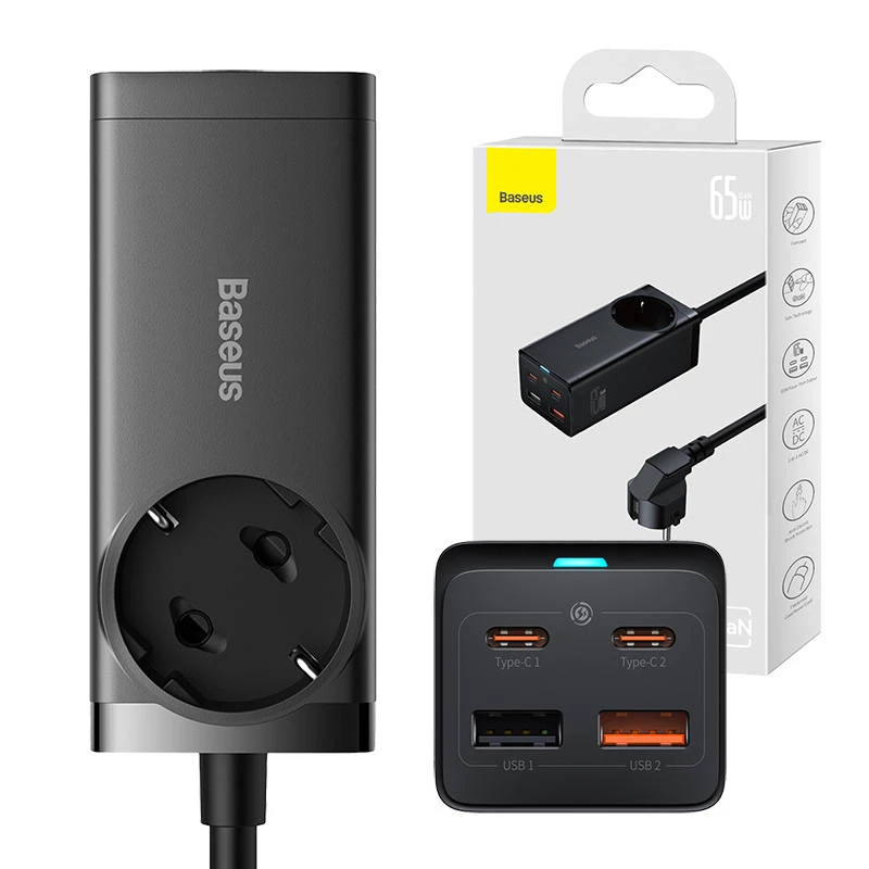 Įkroviklis Baseus GaN3 Pro Desktop Powerstrip AC/2xType-C/2xUSB 65W juodas PSZM000901